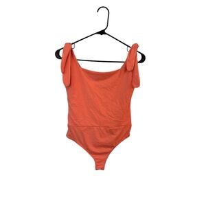 Pink Lily Orange Tie-Shoulder Bodysuit